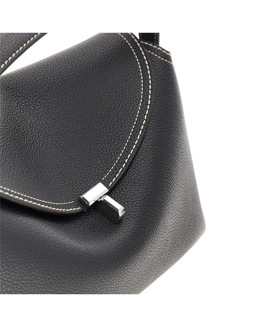 Totême Black 'T-Lock' Grained Leather Top-Handle Bag