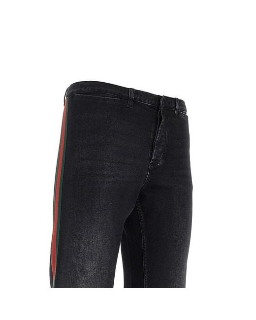 Gucci Black Denim Jeans With Web Ribbon for men