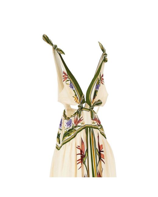 Farm Rio Metallic Tropical Scarf Print Linen-Blend Dress