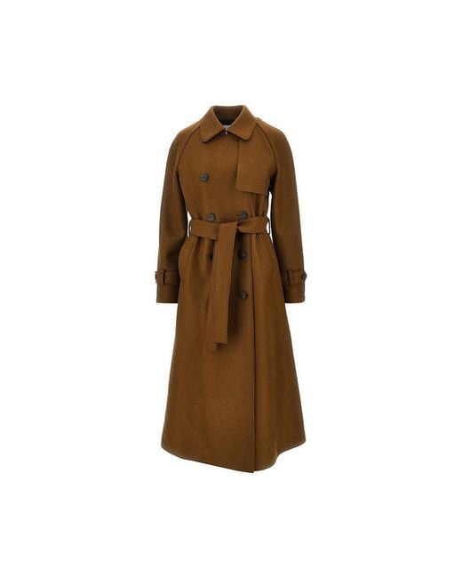Harris Wharf London Brown Pressed Wool Long Trench Coat