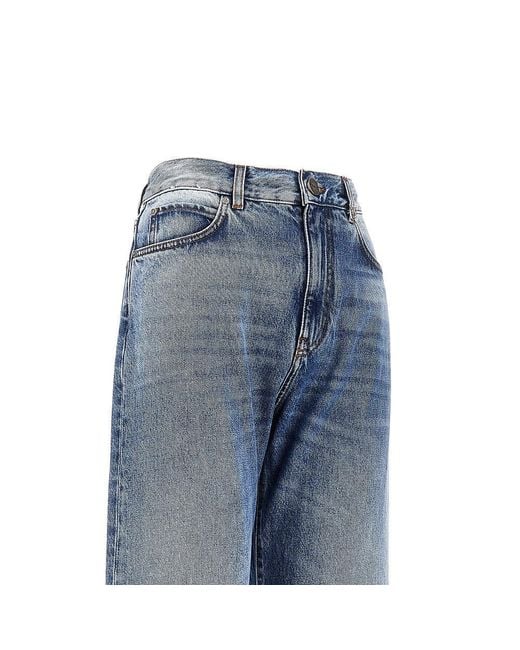 Pinko Blue Wide Leg Jeans With Turned-Up Hem