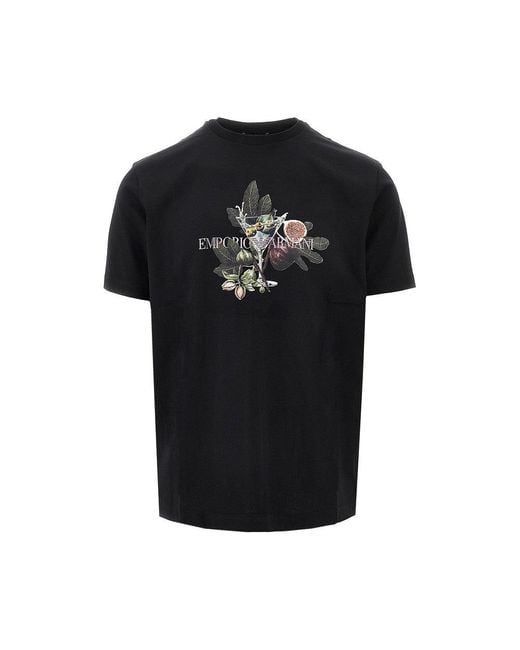 Emporio Armani Black Asv Glass And Foliage Print T-Shirt for men