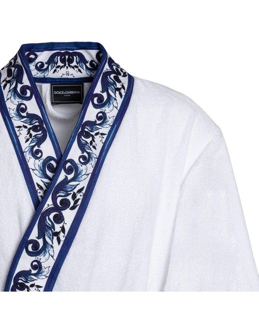 Dolce & Gabbana Blue Printed Edges Bathrobe