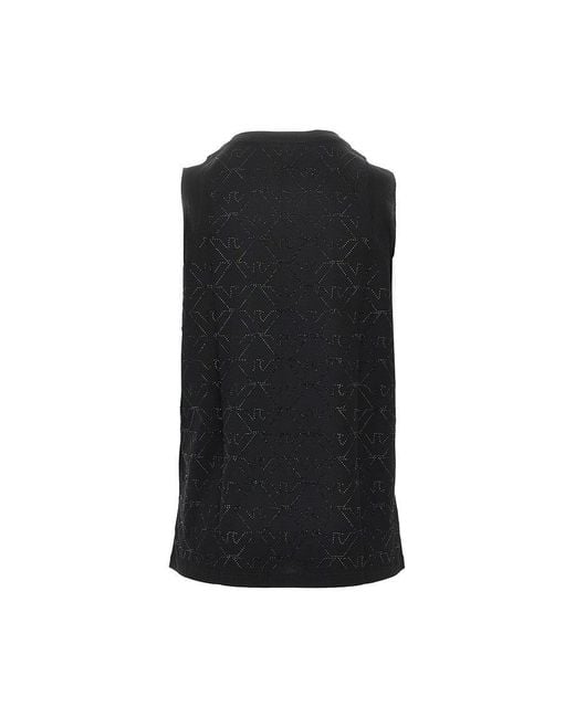 Emporio Armani Black Jersey Top With Strass Eagle Motif