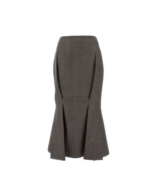 Prada Gray Prince Of Wales Wool Midi Skirt