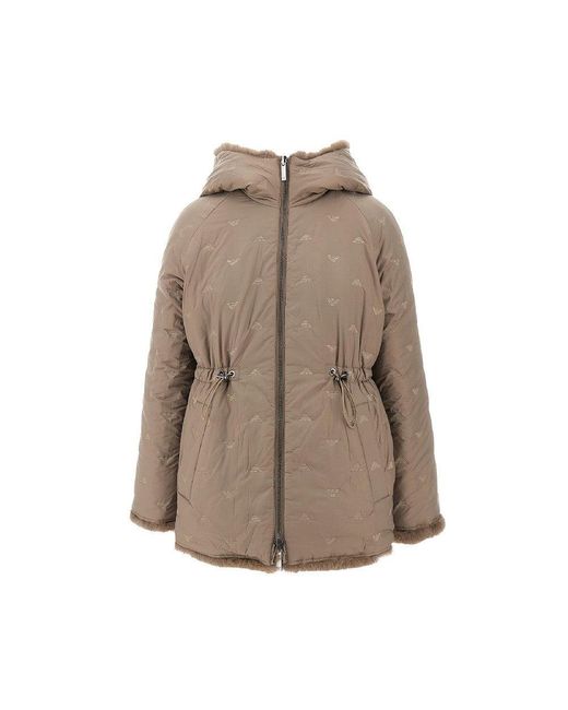 Emporio Armani Brown Faux Fur And Nylon Reversible Jacket