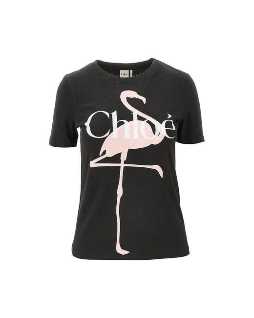 Chloé Black Flamingo Print Baby Fit T-Shirt