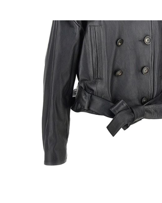 7 For All Mankind Black Leather Double-Breasted Jacket