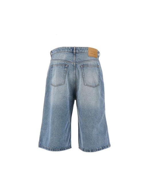AMI Blue Wide Leg Denim Shorts for men