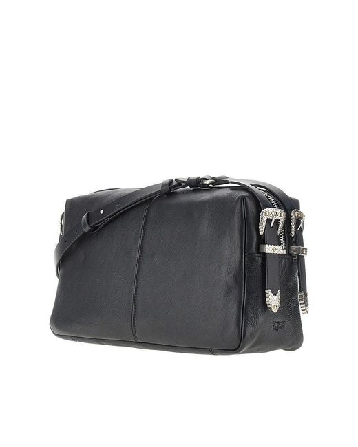 Pinko Black Leather Medium 'Keeper' Shoulder Bag