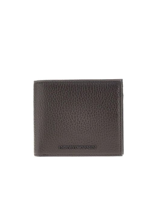 Emporio Armani Gray Grained Leather Bi-Fold Wallet for men