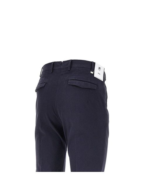 PT Torino Blue Stretch Gabardine Master Fit Pants for men