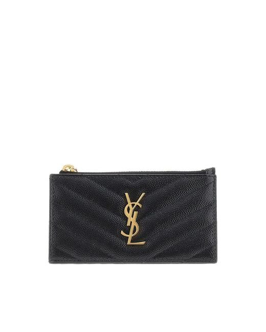 Saint Laurent Black 'Cassandre' Grained Leather Cardholder Pouch