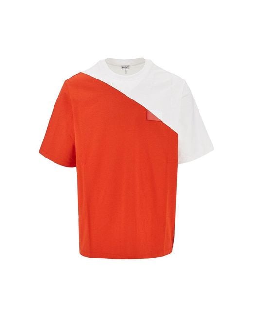Loewe Red Cotton T-Shirt With Logo Patch for men
