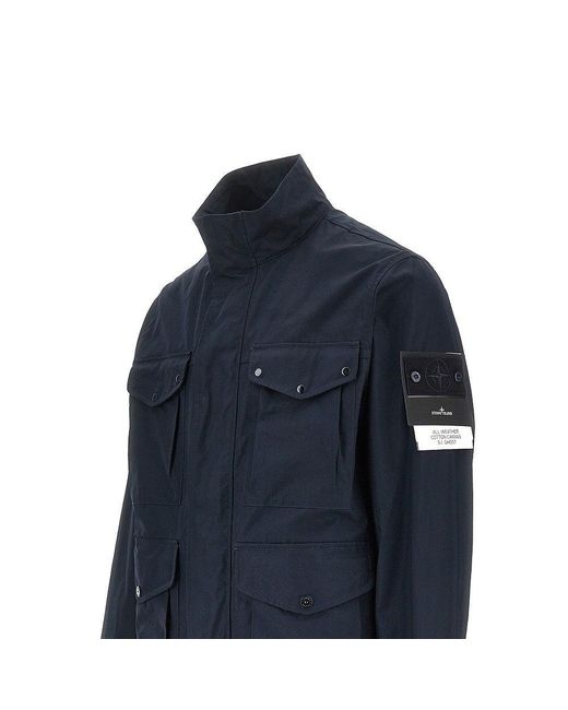 Stone Island Blue All-Weather Cotton Canvas 'S. I. Ghost' Jacket for men