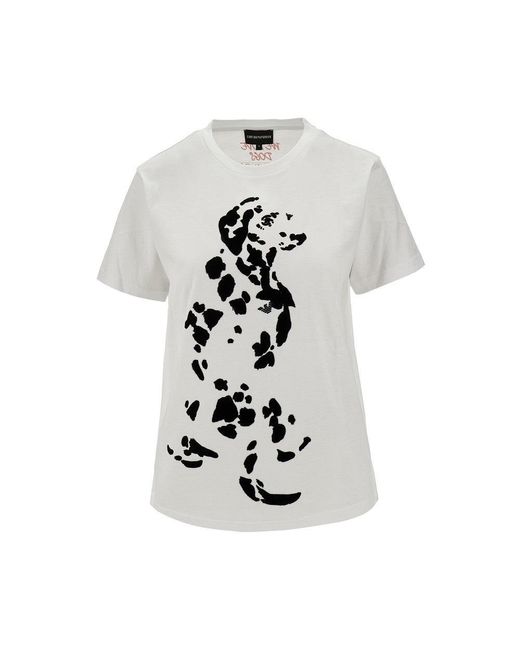 Emporio Armani White 'We Love Dogs' Organic Cotton T-Shirt