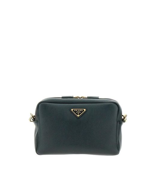 Prada Green Leather Crossbody Bag With Triangle Logo