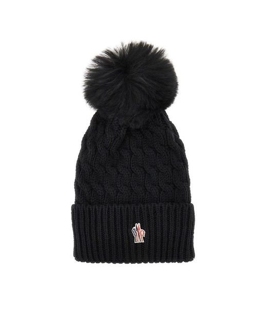 Moncler Black Wool Beanie Hat With Pompom