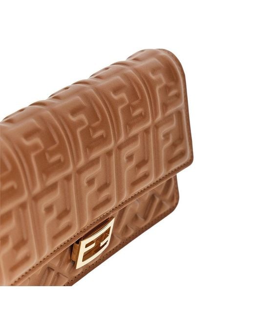 Fendi Brown Embossed Nappa Leather 'Baguette' Clutch