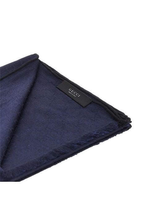 Gucci Blue Jacquard Silk And Wool-Blend Scarf for men