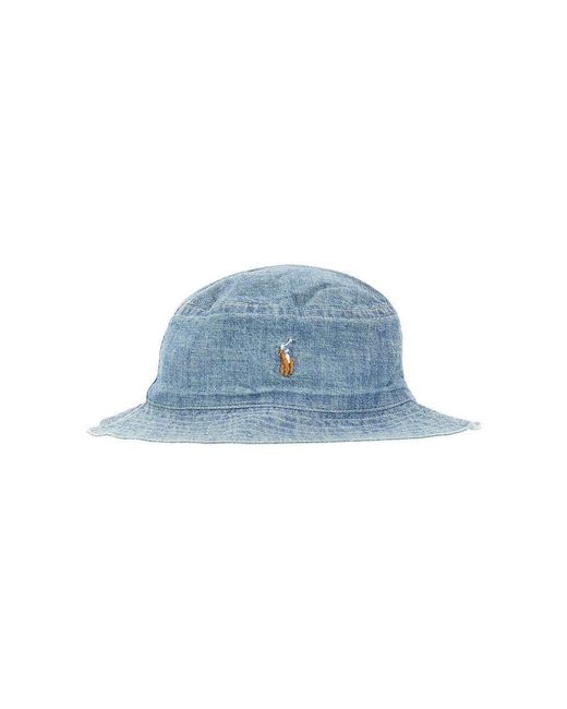 Ralph Lauren Blue Cotton Chambray Bucket Hat Kids