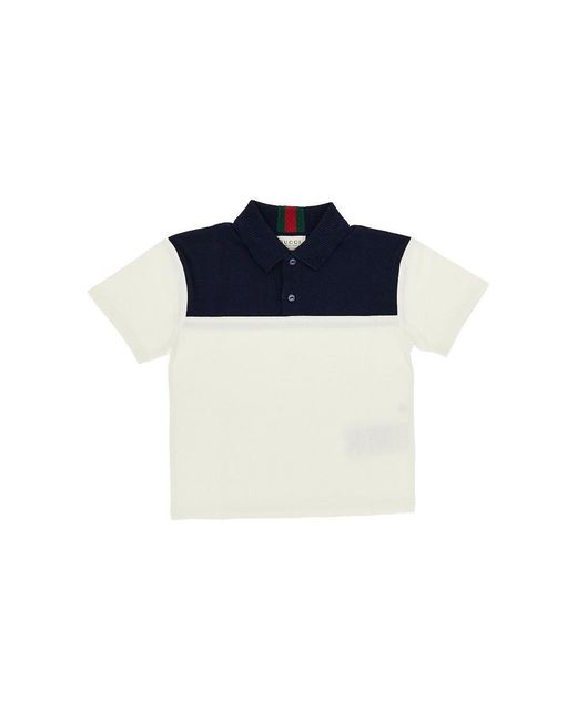 Gucci Blue Stretch Cotton Polo Shirt With Web Ribbon Kids for men