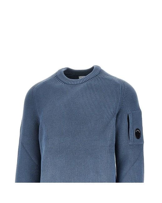 C P Company Blue Knitted Sweater With Nfc Lens for men