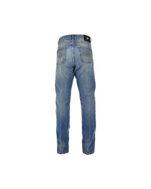 Versace Blue Cotton Denim Jeans With Medusa Detail for men