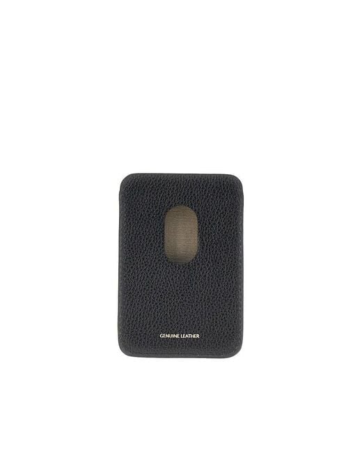 Emporio Armani Black Grained Leather Magnetic Card Holder