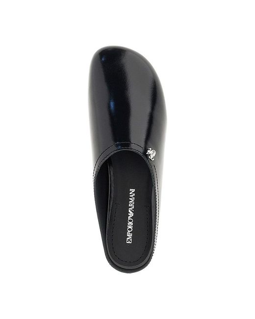 Emporio Armani Gray Pantent And Brushed Leather Mules
