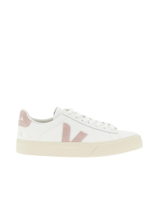 Veja White 'Campo' Grained Leather Sneakers