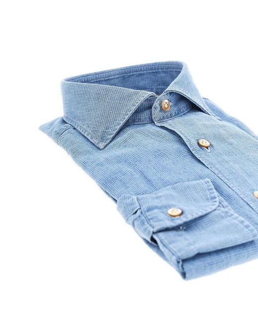 Borriello Blue Denim-Effect Cotton Shirt for men