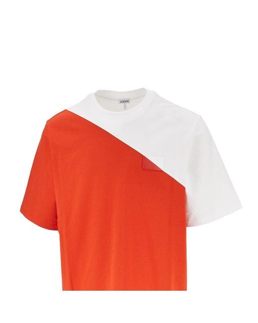 Loewe Red Cotton T-Shirt With Logo Patch for men