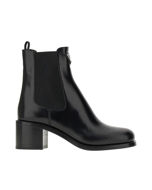 Prada Black Spazzolato Leather Ankle Boots With Logo