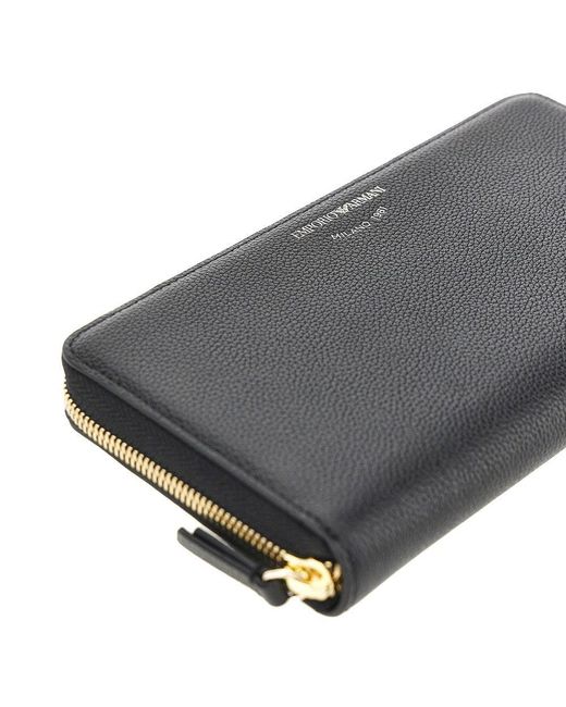 Emporio Armani Black Grained Leather Zip-Around Wallet