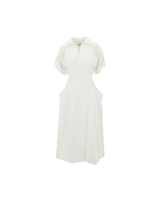 Bottega Veneta White Viscose And Linen Midi Dress