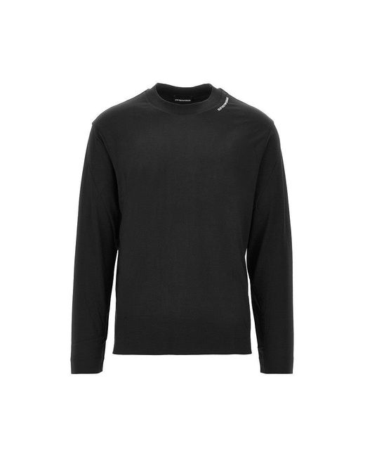 Emporio Armani Black Stretch Jersey T-Shirt With Logo Embroidery for men