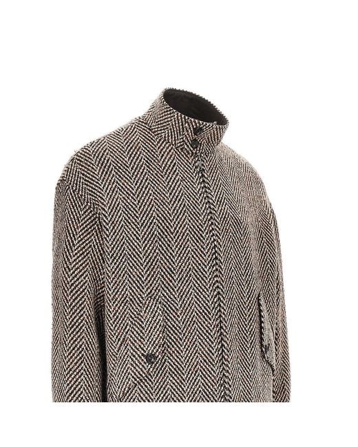 Emporio Armani Brown Knitted Blouson With Chevron Motif for men