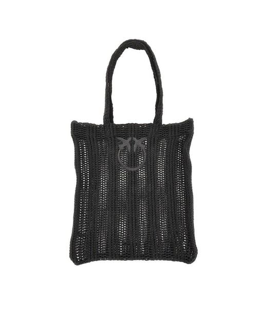 Pinko Black Medium Faux Raffia Easy Tote Bag
