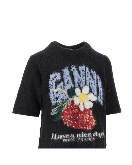 Ganni Black Wool-Blend Knitted Top