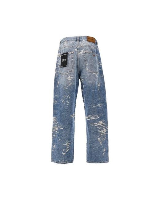Emporio Armani Blue Vintage-Effect Oversized Jeans for men