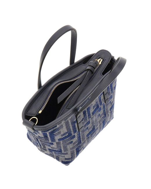 Fendi Blue Ff Chenille Mini 'Roll' Shopping Bag