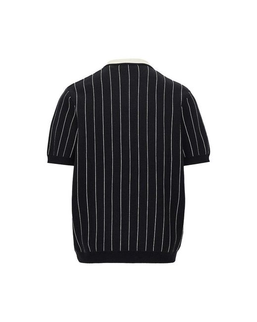 Les Deux Black Knitted Polo Shirt With Striped Motif for men