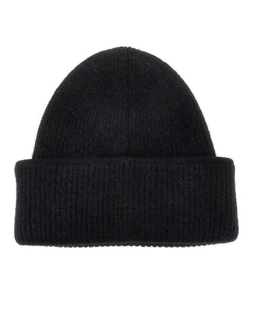 Jacquemus Black Knitted Beanie Hat With Gros-Grain Logo for men