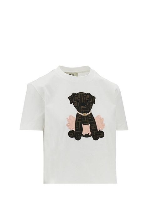 Fendi White Cotton T-Shirt With Ff Patch