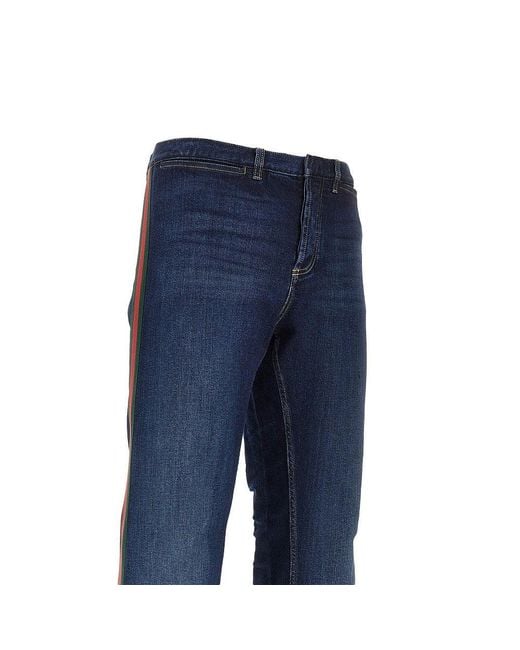 Gucci Blue Denim Jeans With Web Ribbon for men