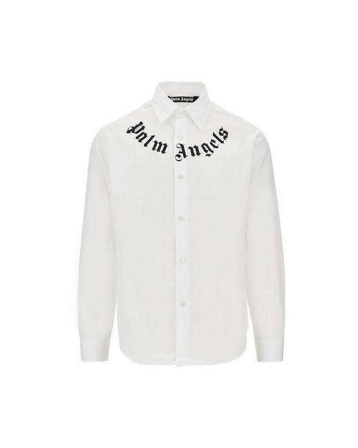 Palm Angels White Logo Print Cotton Shirt for men