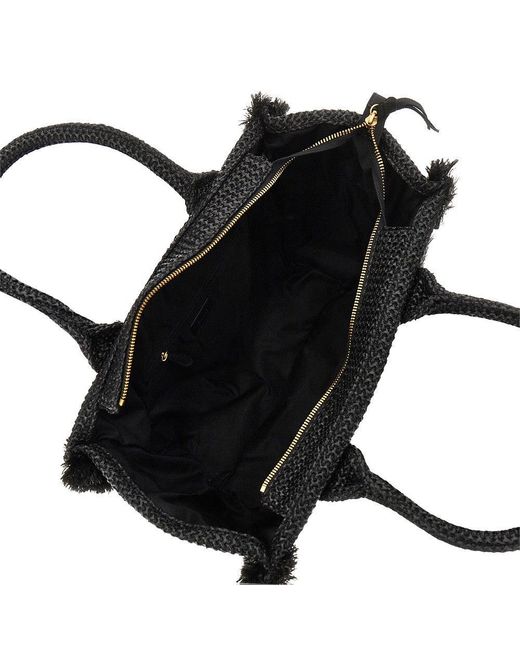 Pinko Black Faux Raffia Shopping Bag With Logo