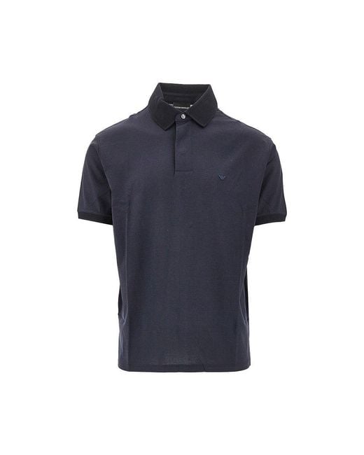 Emporio Armani Blue Eagle Embroidery Jersey Polo Shirt for men