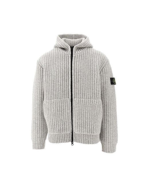 Stone Island Knitted Full-Zip Hoodie in Grey for Men | Lyst UK